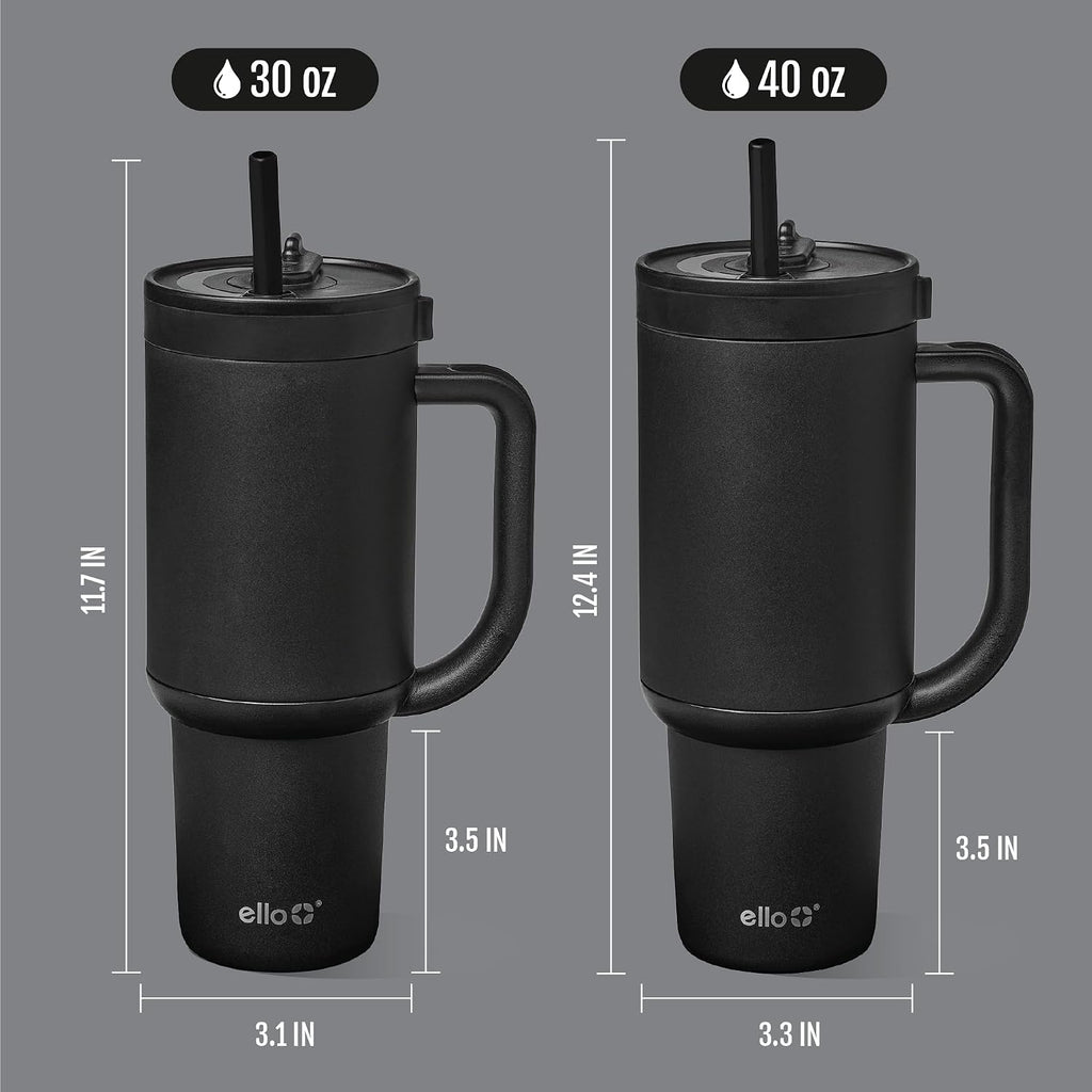 Ello Oasis 30oz Tumbler with Handle & Retracting Straw | Reusable Insulated Stainless Steel Cup 100% Leakproof | Gifts for Teens Women Men | Keeps cold for 23 Hours | Cup Holder Friendly | Black