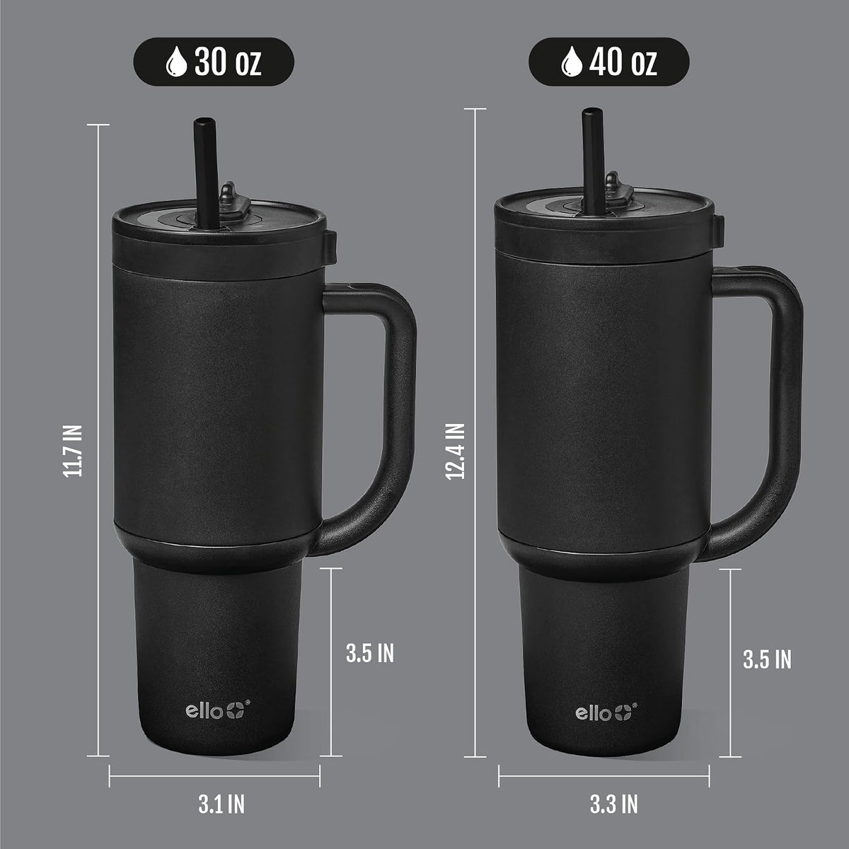 Ello Oasis 30oz Tumbler with Handle & Retracting Straw | Reusable Insulated Stainless Steel Cup 100% Leakproof | Gifts for Teens Women Men | Keeps cold for 23 Hours | Cup Holder Friendly | Black