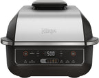 Ninja® Foodi® 6-in-1 Indoor Grill & Air Fryer, 500°F, Black/Silver, EG201 | Cyclonic Grilling, 500°F Surround Searing for char-grilled marks, virtually smoke-free. 6-in-1: Grill, Air Fry, Roast & more.