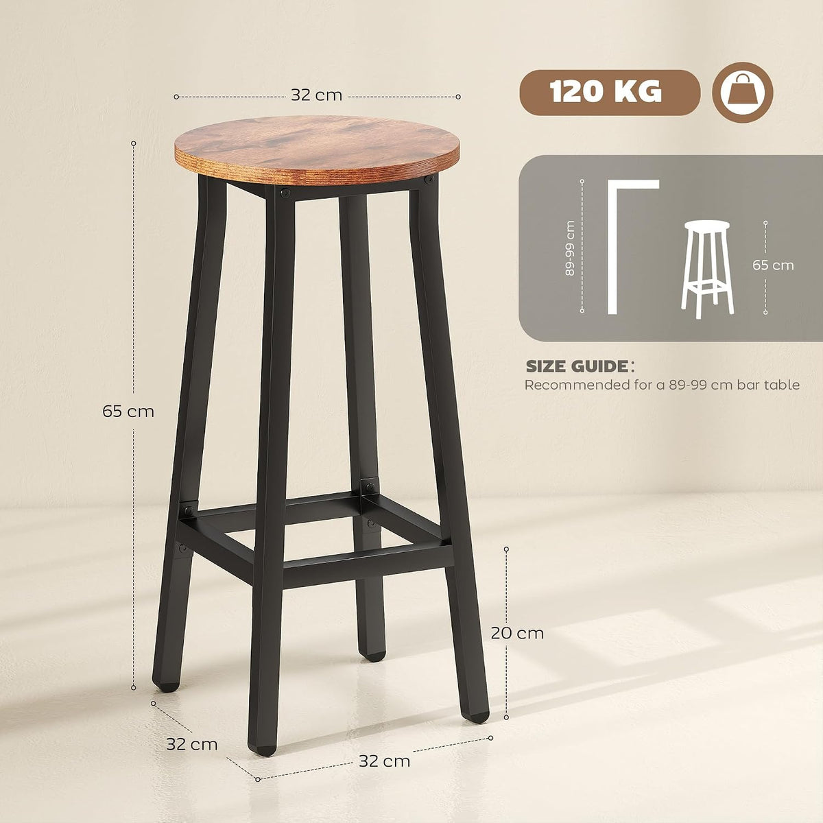 HOMCOM Bar Stools Tall Bar Chairs with Steel Frame Set of 2 Brown