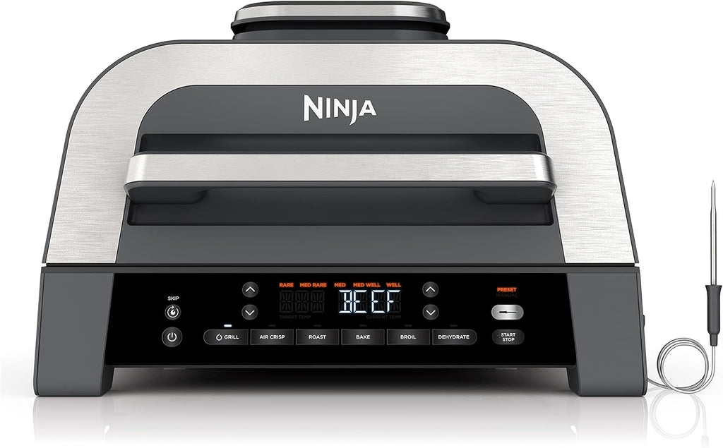 Ninja® Foodi® Smart XL 6-in-1 Indoor Grill & Air Fryer, Black/Silver, DG551 | Smart Cook System & Foodi Smart Thermometer, XL capacity, perfect doneness, rare to well done. 6-in-1: Grill, Air Fry & more.