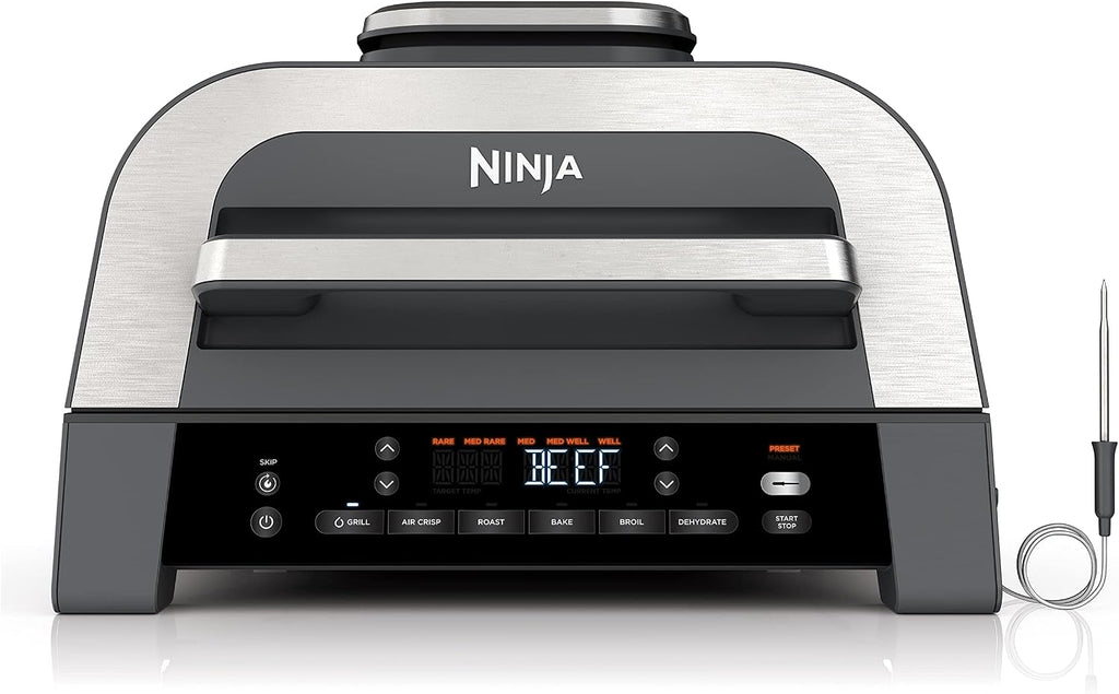 Ninja® Foodi® Smart XL 6-in-1 Indoor Grill & Air Fryer, Black/Silver, DG551 | Smart Cook System & Foodi Smart Thermometer, XL capacity, perfect doneness, rare to well done. 6-in-1: Grill, Air Fry & more.
