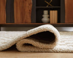 Signature Design by Ashley Checkered Shag Area Rug, Taupe/Ivory, 5x7 | 100% polypropylene 30 mm high pile, Soft plush texture for bedrooms and lounge areas, Karamen Series