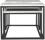 Signature Design by Ashley Donnesta 3 Piece Nesting Coffee Table Set | Space saving design, Decorative laminate over engineered wood, Faux Carrara marble pattern, Black powder coated metal