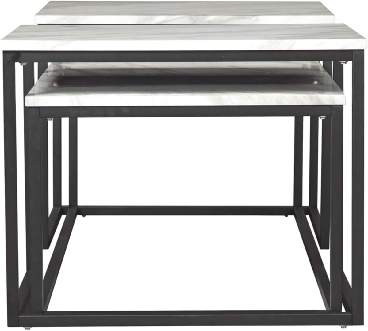 Signature Design by Ashley Donnesta 3 Piece Nesting Coffee Table Set | Space saving design, Decorative laminate over engineered wood, Faux Carrara marble pattern, Black powder coated metal