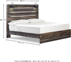 Signature Design by Ashley Drystan Rustic King Size Bed Frame with LED | Rustic brown and gray replicated wood grain with teal accents, Durable engineered wood, Adjustable base compatible