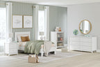 Signature Design by Ashley Hallityn Twin Scalloped Bed Frame, White | Scalloped headboard for cottage charm, Durable engineered wood, 350-lb capacity platform design