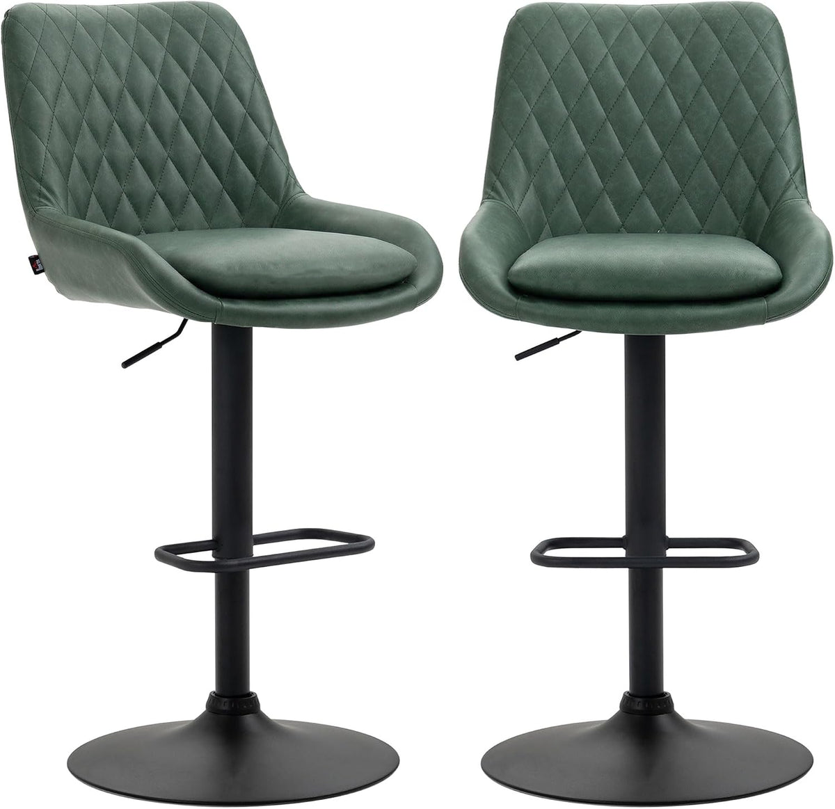 HOMCOM Bar Stools Set of 2 w/ 51x40 cm Wide Seat, Large Base, Green