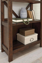 Signature Design by Ashley Baldridge 4-Shelf Bookcase, Rustic Brown | Durable blend of veneers, wood and engineered wood, Vintage textured look, Deep 12.75" shelves for office storage