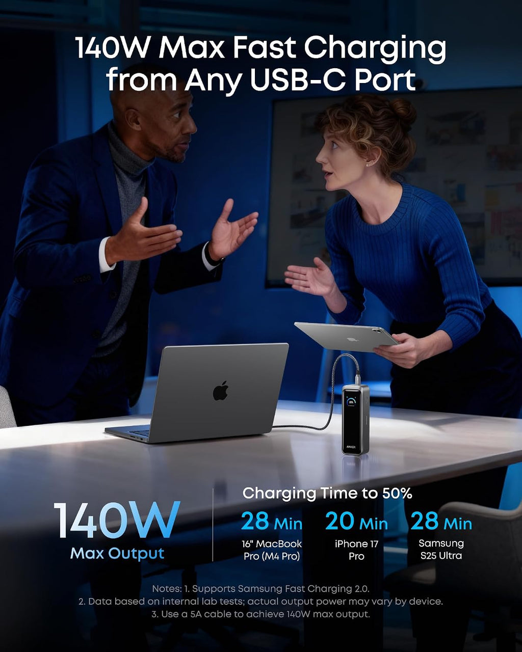 Anker Prime Power Bank, 20,100mAh 3-Port Portable Charger