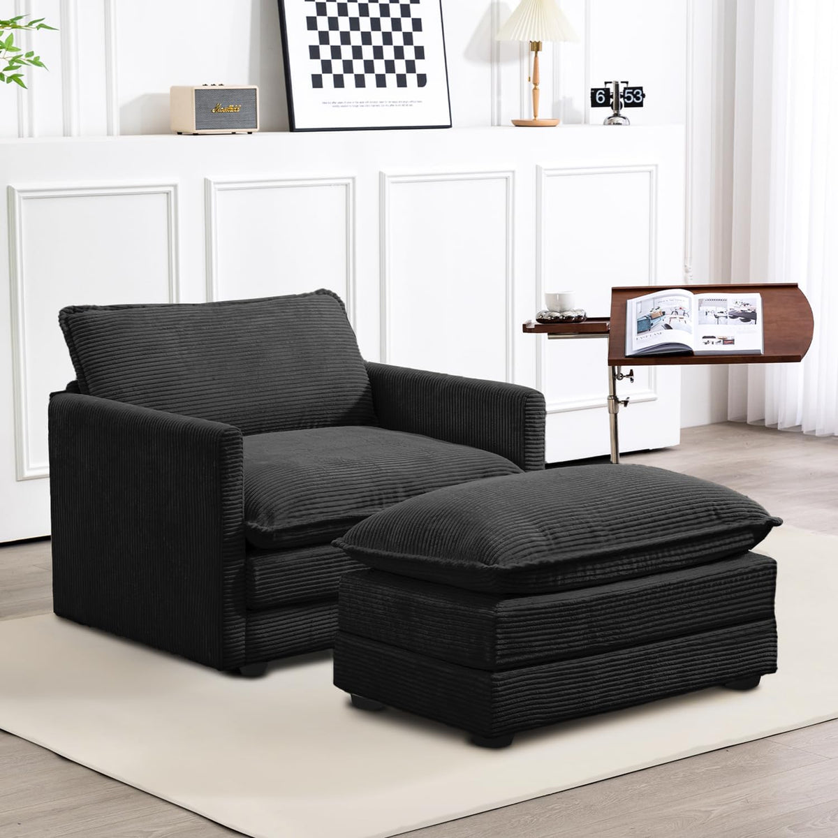 ROWHY 112'' Sectional Modular Cloud Couch, Oversized 5 Seat Couches U Shaped Sofa with 2 Movable Ottomans, 2 Throw Pillows, Upholstered Corduroy U Shape Comfy Deep Couches for Living Room, Beige