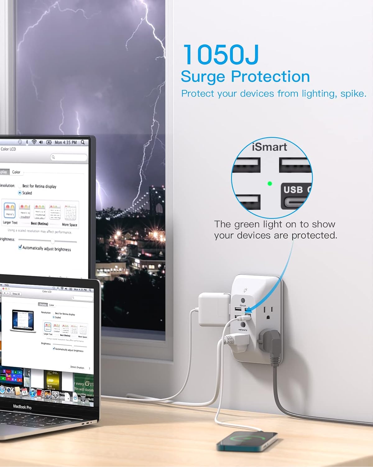 Outlet Extender with Night Light, Multi Plug Wall Outlet, Surge Protector