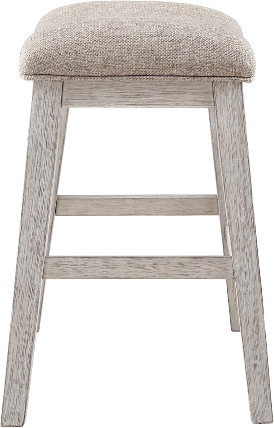 Signature Design by Ashley Skempton Counter Height Bar Stool, Set of 2 | Space-saving 24-inch farmhouse design, Supportive 18.5-inch foam-cushioned saddle seat, Distressed wood frame with footrest