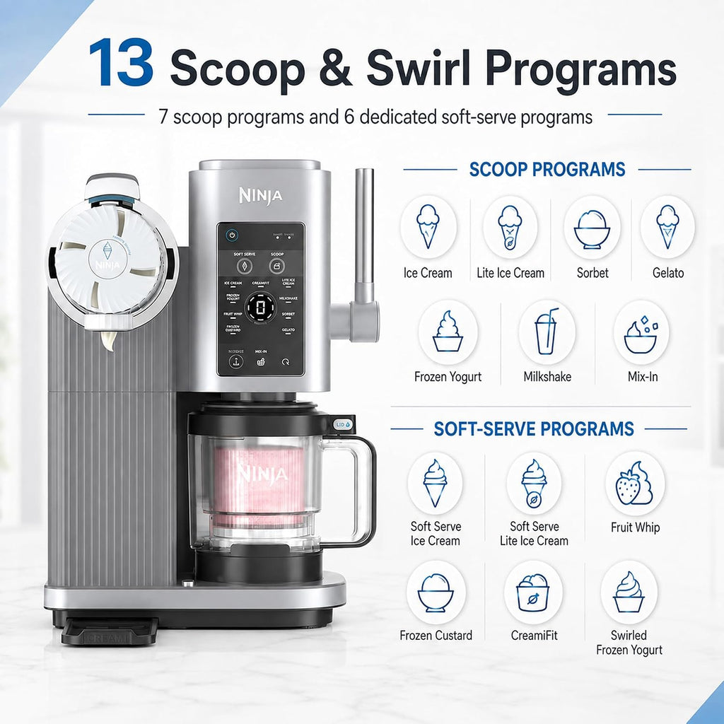 Ninja NC701 CREAMi Swirl 13-in-1 Soft Serve Ice Cream Machine (Renewed) Bundle with 2 YR CPS Enhanced Protection Pack