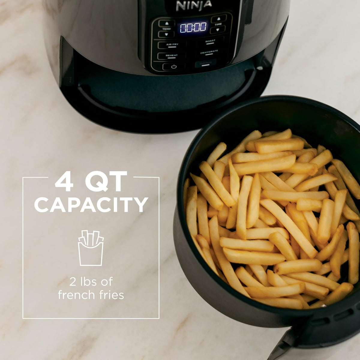 Ninja Air Fryer, 4 Qt Capacity, 4-in-1 Crisp, Roast, Reheat, and Dehydrate, Dishwasher Safe Parts, 105°F-400°F, 1550 Watt, Grey, AF101 | Crisps, roasts, reheats, dehydrates, 1550W, High-gloss finish, Fits 2 lbs fries, Dishwasher-safe