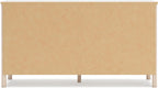 Signature Design by Ashley Cadmori Casual Bohemian Dresser with Post Legs and 6 Drawers, Replicated Marble Top, Wood, 35" High, White and Light Brown Finish