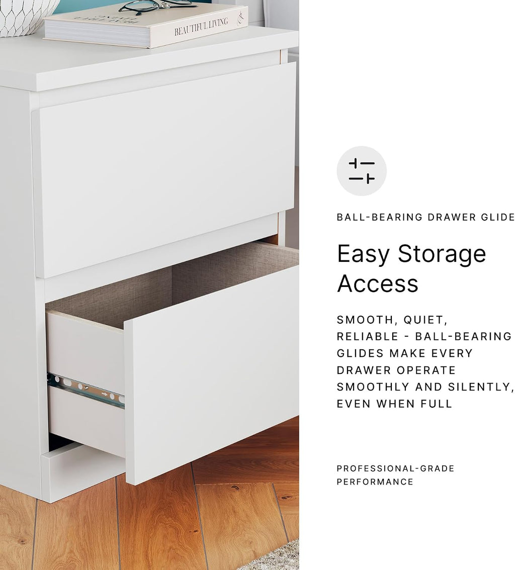 Signature Design by Ashley Onita 2-Drawer White Nightstand Bedside Table | Hardware-free modern small nightstand, Smooth-gliding ball-bearing drawers, Durable engineered wood