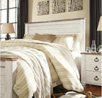 Signature Design by Ashley Coastal Queen Panel Headboard, Whitewash | Engineered wood rustic queen headboard, Farmhouse headboard queen option with built-in USB chargers, Willowton Series