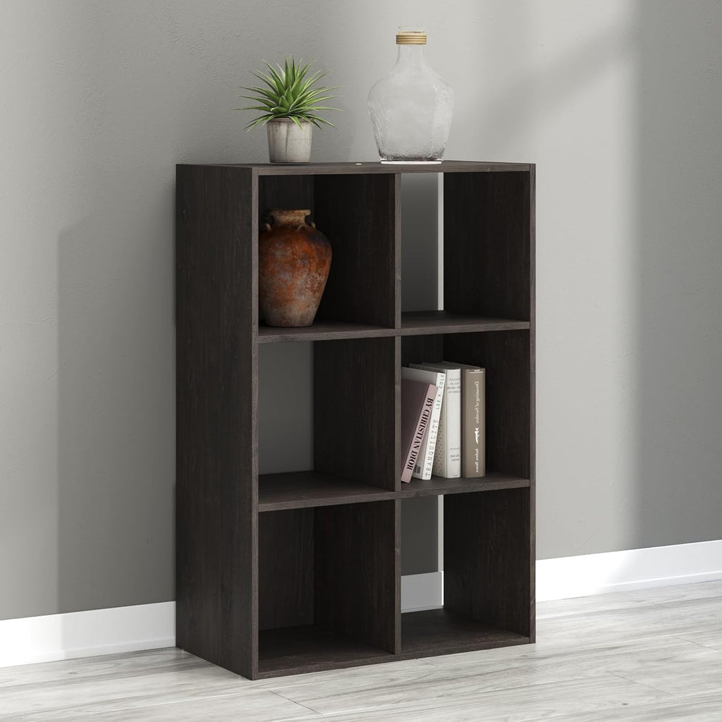 Signature Design by Ashley Piperton 6 Cube Storage Organizer, Freestanding Cubby Bookshelf, Engineered Wood and Decorative Laminate for Playrooms and Offices, Charcoal, 24" W x 36" H