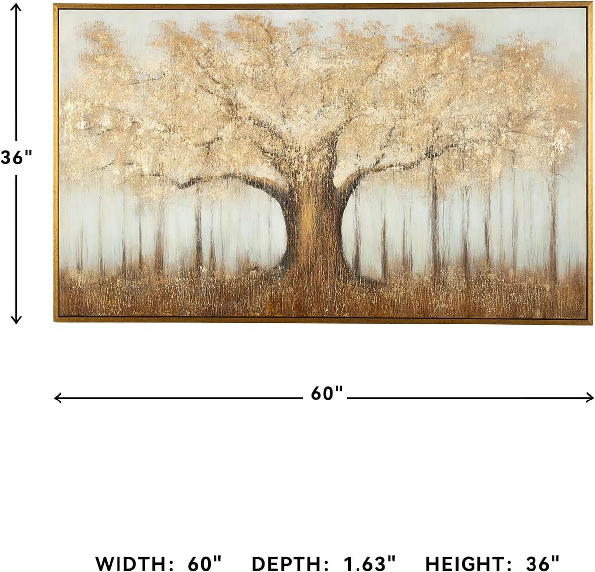Signature Design by Ashley Dalewick Framed Canvas 60 x 36 Wall Art | Hand-painted framed canvas, Metallic gold foil, Warm autumnal tree canopy design, Living room and home office use