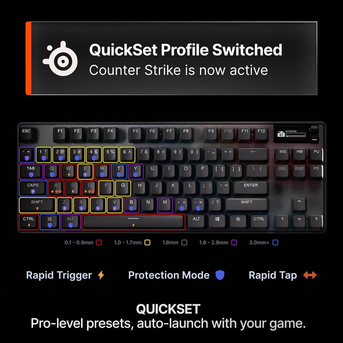 SteelSeries Apex Pro TKL Wireless Gen 3 - Wireless Gaming Keyboard - Adjustable Actuation Hall Effect Switches; Game-Ready Presets - Rapid Trigger, Protection Mode, Rapid Tap/SOC - English QWERTY
