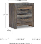 Signature Design by Ashley Drystan Rustic 2 Drawer Nightstand, USB-C | Engineered wood, Weatherworn brown finish, 2 faux-linen lined drawers, Dual USB-C ports, Small space solution