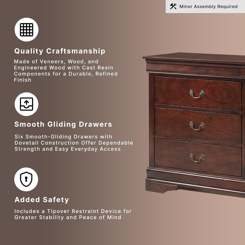 Signature Design by Ashley Alisdair 6 Drawer Bedroom Dresser, Dark Brown | Durable engineered wood, Classic Louis Philippe-style moulding, 6 spacious drawers for master bedroom storage
