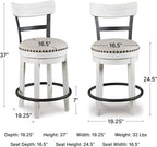 Signature Design by Ashley Valebeck Swivel Counter Height Bar Stool, White | Sturdy 24.5-inch seat with nailhead trim, Farmhouse rustic style featuring linen colored polyester, Smooth 360° rotation