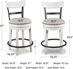 Signature Design by Ashley Valebeck Swivel Counter Height Bar Stool, White | Sturdy 24.5-inch seat with nailhead trim, Farmhouse rustic style featuring linen colored polyester, Smooth 360° rotation