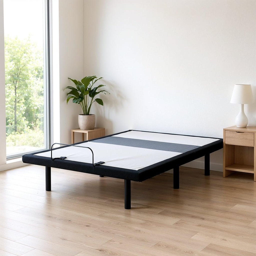 Signature Design by Ashley Adjustable Bed Frame Queen, Remote & Lumbar | Queen adjustable base with remote, Built-in massage, Fast 15-minute assembly, Lumbar and audio base