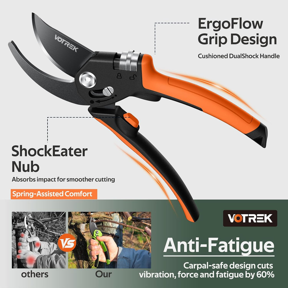 8.5" Garden Secateurs for Weak Hands, Professional Bypass Pruner