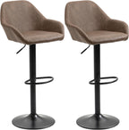 HOMCOM Adjustable Bar Stools Set of 2, Swivel Barstools with Footrest and Backrest, PU Leather and Steel Base, for Kitchen Counter and Dining Room, Dark Brown