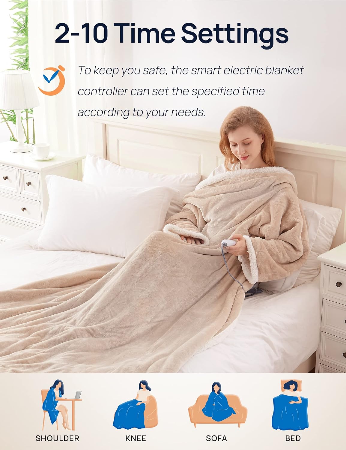 Westinghouse Wearable Heated Blanket with Foot Pocket Sherpa 50x70+18 Beige