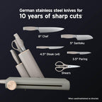 Ninja® NeverDull® 10-Pc German Steel Knife Set, Stone Gold, NK32010SD1 | Stays razor-sharp 10+ years. Premium German steel. Removable sharpener stores in a drawer saving up to 35% more counter space