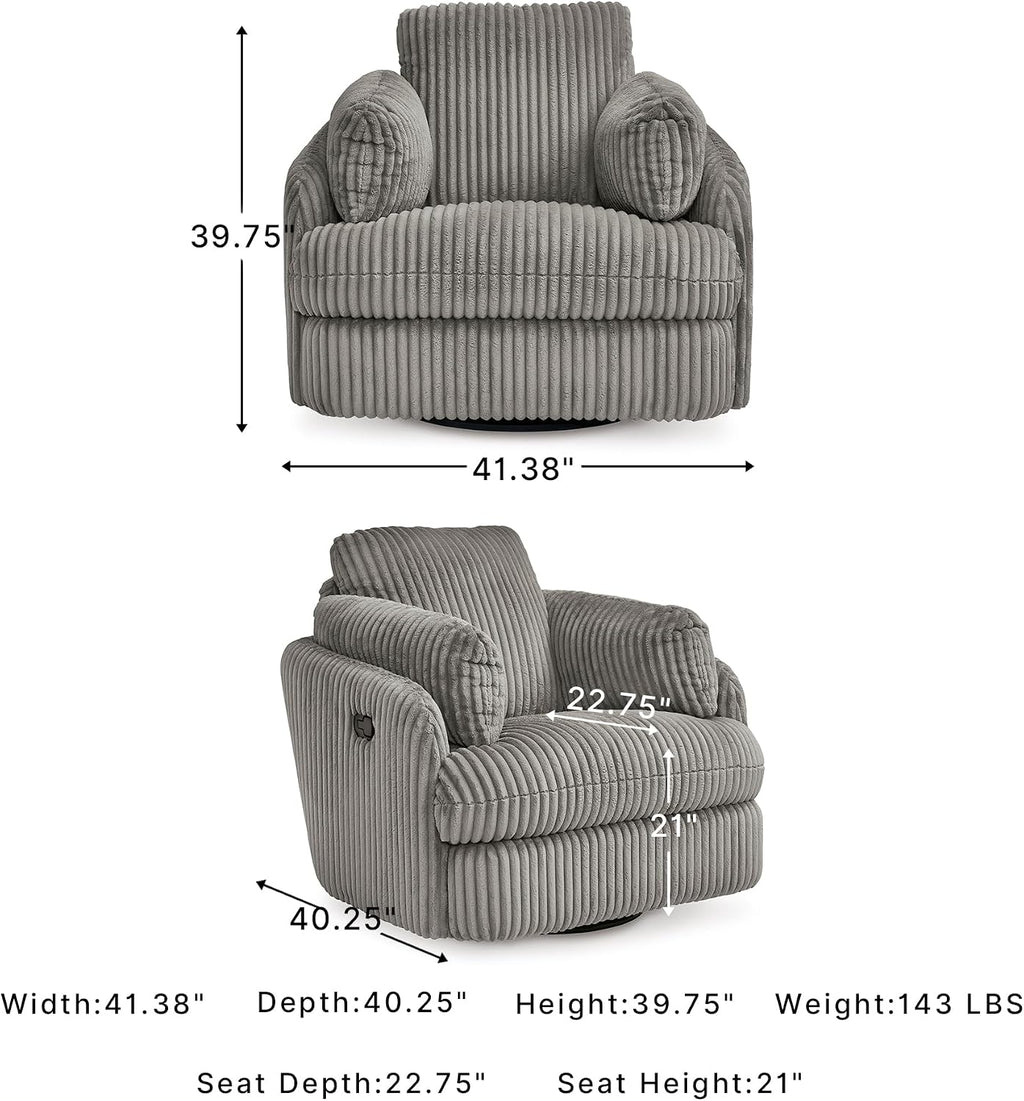 Signature Design by Ashley Tie-Breaker Swivel Glider Recliner, 2 Bolster Pillows, Hidden Storage, Fabric Upholstery, 41.38" W x 40.25" D x 39.75" H, Light Gray