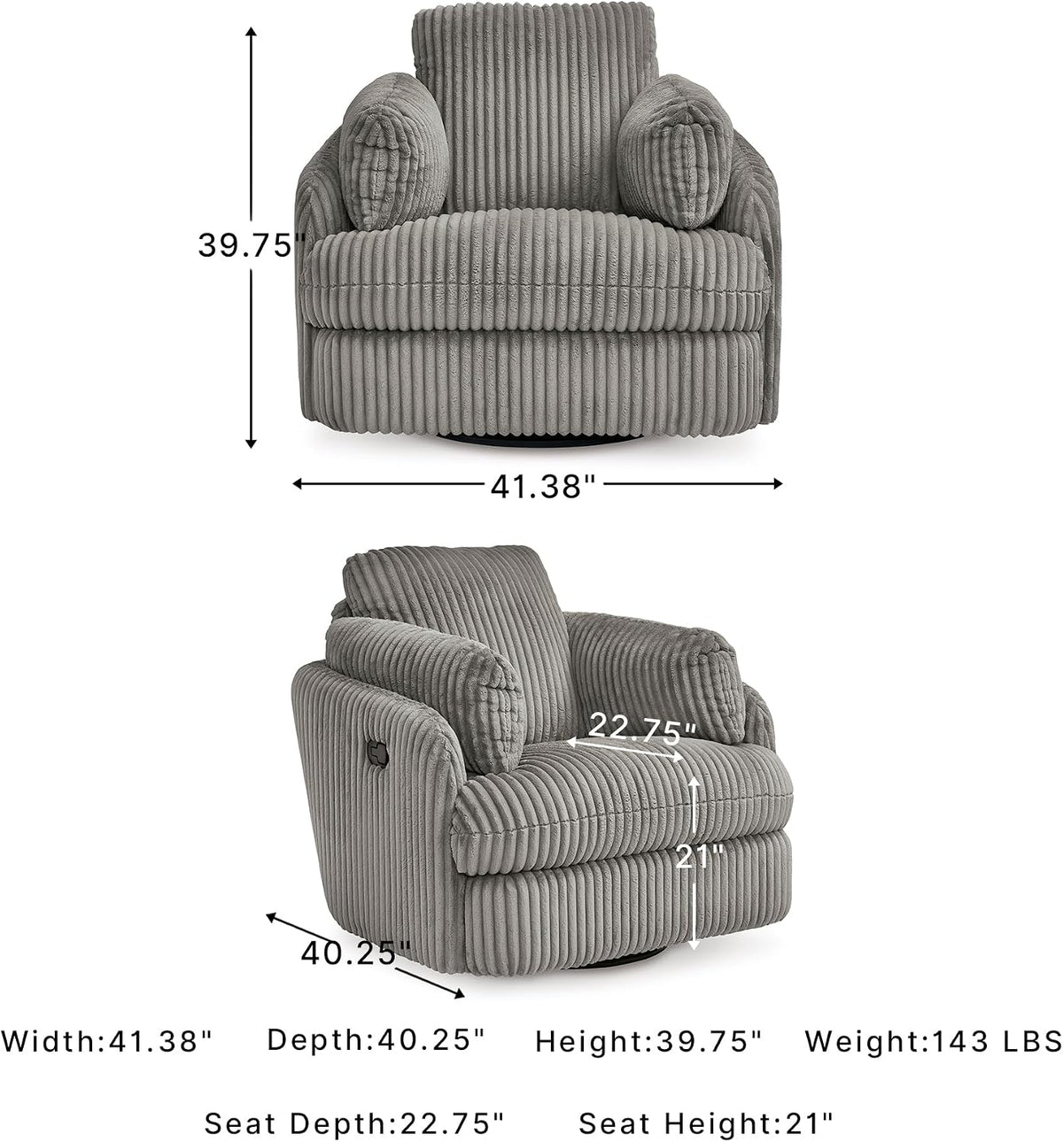 Signature Design by Ashley Tie-Breaker Swivel Glider Recliner, 2 Bolster Pillows, Hidden Storage, Fabric Upholstery, 41.38" W x 40.25" D x 39.75" H, Light Gray