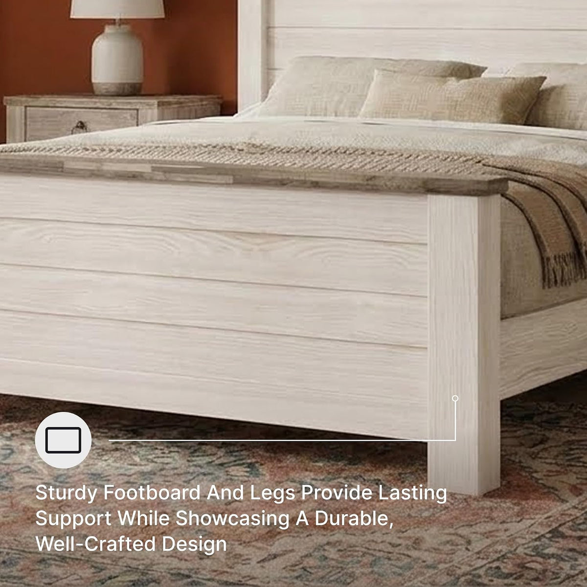 Signature Design by Ashley Willowton Queen Panel Bed Frame, Whitewash | Charming coastal shabby-chic aesthetic, Durable engineered wood construction, Complete headboard footboard and rails