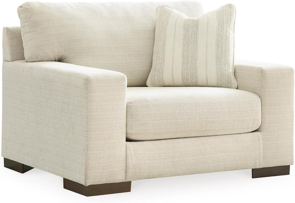 Signature Design by Ashley Oversized Accent Chair and a Half, Birch Beige | Plush textured polyester chenille with track arms, Sag-resistant platform foundation, Reversible cushions, Maggie Series