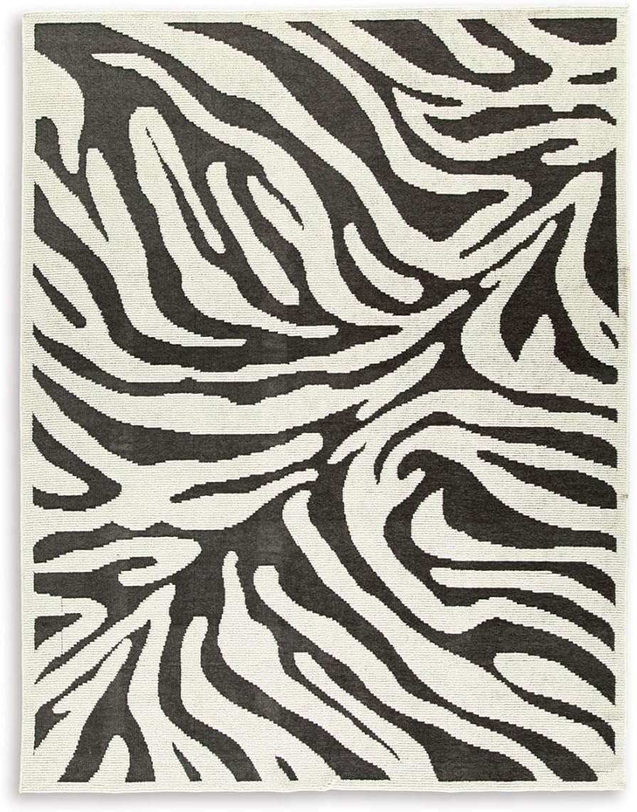 Signature Design by Ashley Thomwith Contemporary Indoor Washable Zebra Design 8 x 10 Rug with Non Slip Backing, Black & White