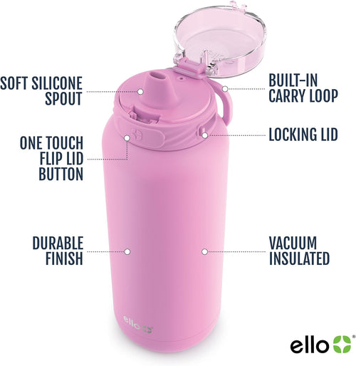 Ello Cooper 22oz Insulated Stainless Steel Water Bottle with Straw, Bubble