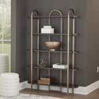 Signature Design by Ashley 5-Shelf Etagere Bookcase, Antiqued Gold | Antiqued goldtone metal frame, Ash veneer and engineered wood shelves, 48-inch wide open design, 72-inch height, Brentmour
