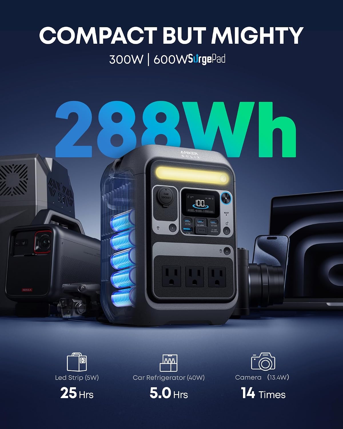 Anker SOLIX C300 Portable Power Station, 288Wh Solar Generator for Camping
