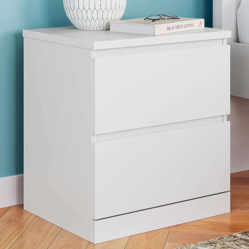 Signature Design by Ashley Onita 2-Drawer White Nightstand Bedside Table | Hardware-free modern small nightstand, Smooth-gliding ball-bearing drawers, Durable engineered wood