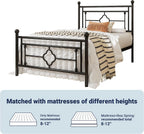 Allewie Twin Size Metal Platform Bed Frame, Victorian Headboard, Black