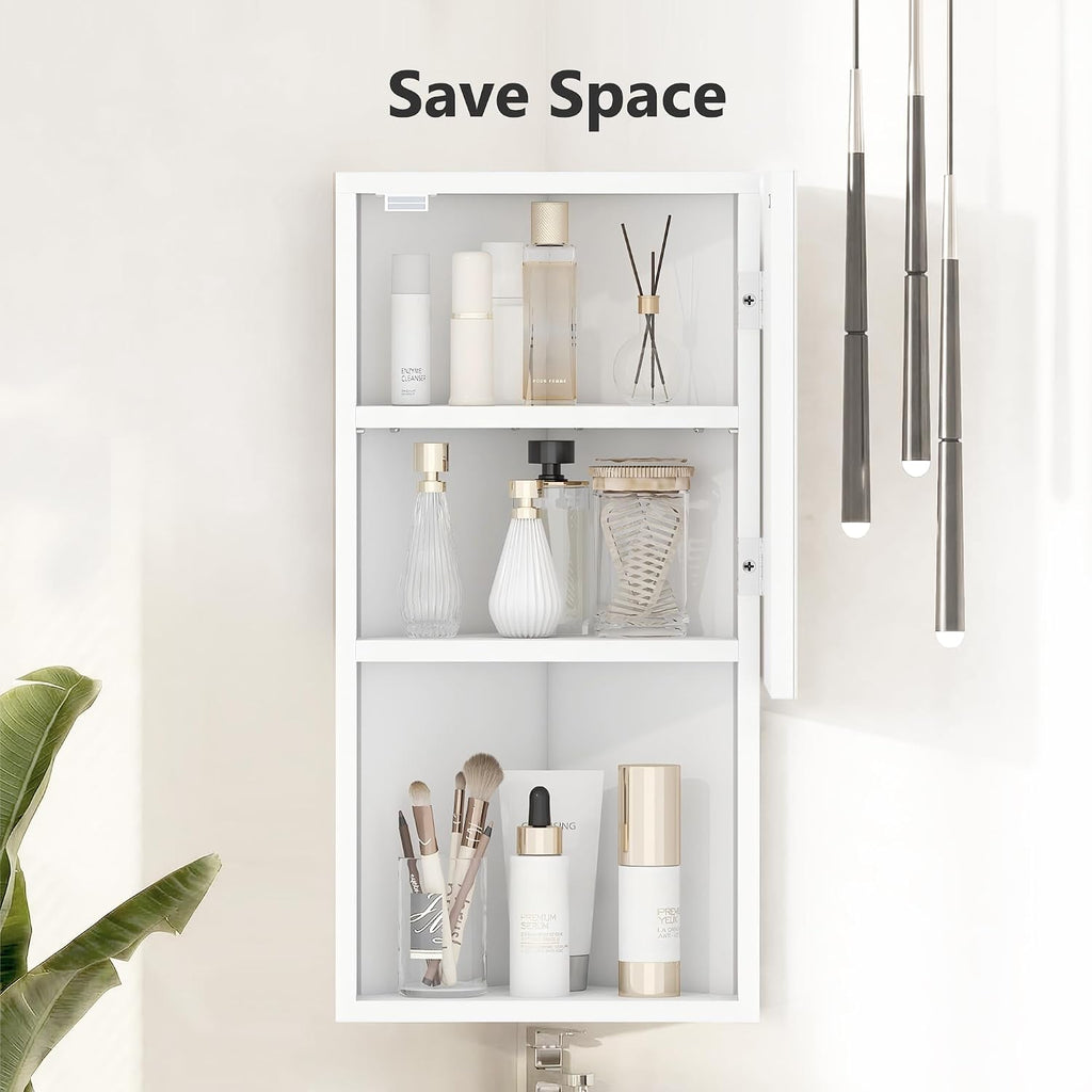 3 Shelves Corner Bathroom Mirror Cabinet,Wall Mounted Bathroom Cabinet