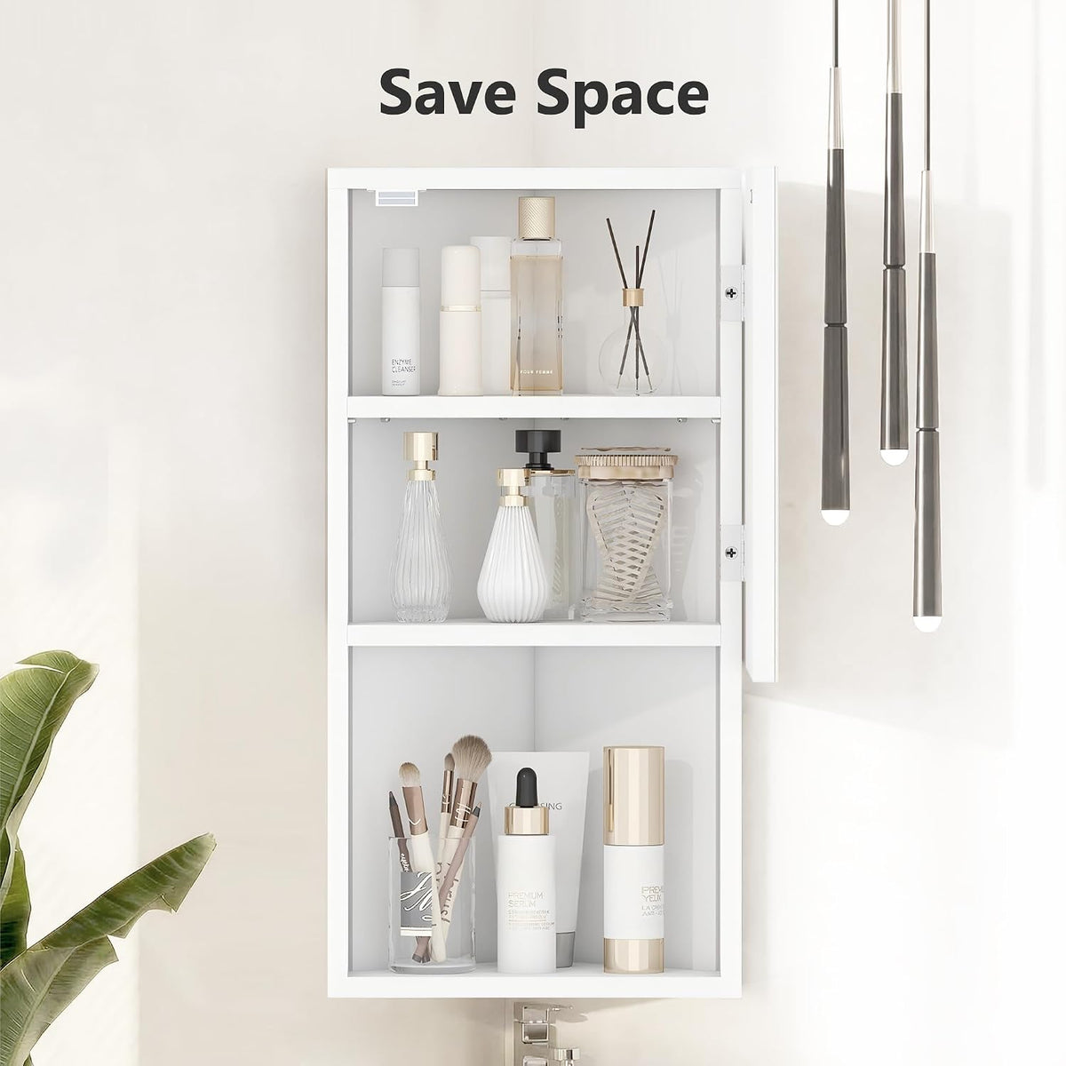 3 Shelves Corner Bathroom Mirror Cabinet,Wall Mounted Bathroom Cabinet