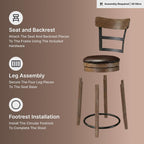 Signature Design by Ashley Pinnadel 30" Swivel Bar Height Barstool, Brown | Faux leather padded seat for easy cleanup, Sturdy wood, engineered wood, and metal frame, Built-in comfort footrest