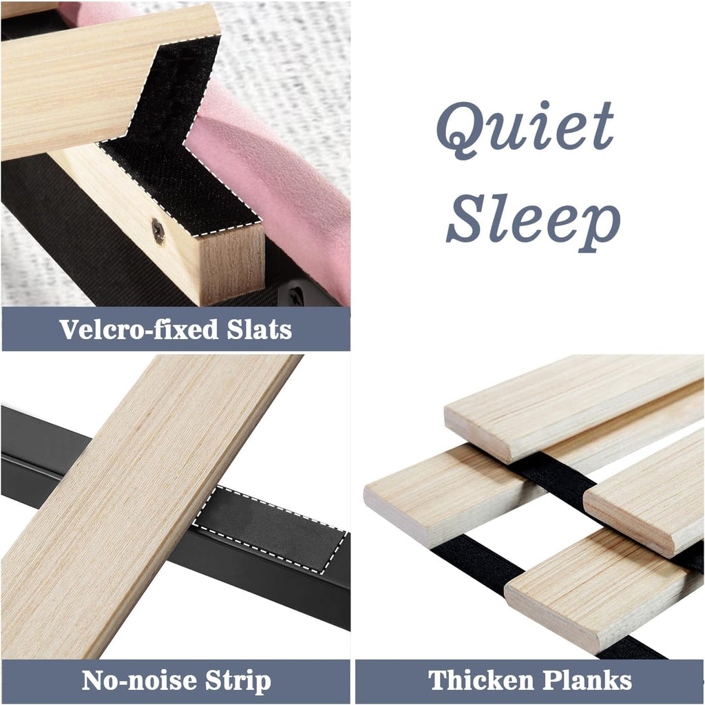 Allewie Queen Bed Frame/Velvet Upholstered Bed Frame with Vertical Channel Tufted Headboard/Strong Wooden Slats/Platform Bed Frame/Mattress Foundation/Box Spring Optional/Easy Assembly/Pink