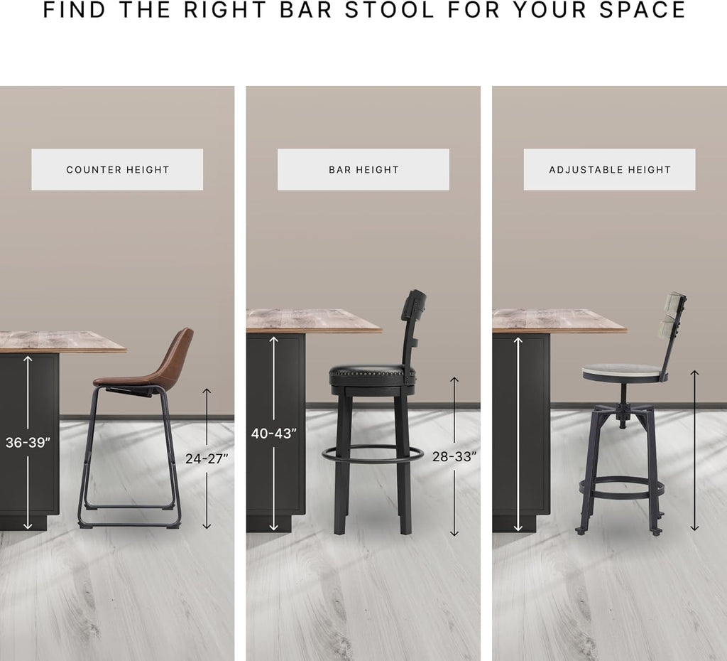 Signature Design by Ashley Valebeck Counter Height Bar Stool, Brown | Rustic-industrial wood and metal stool, Cushioned comfort, Tailored nailhead trim, Smooth 360-degree swivel