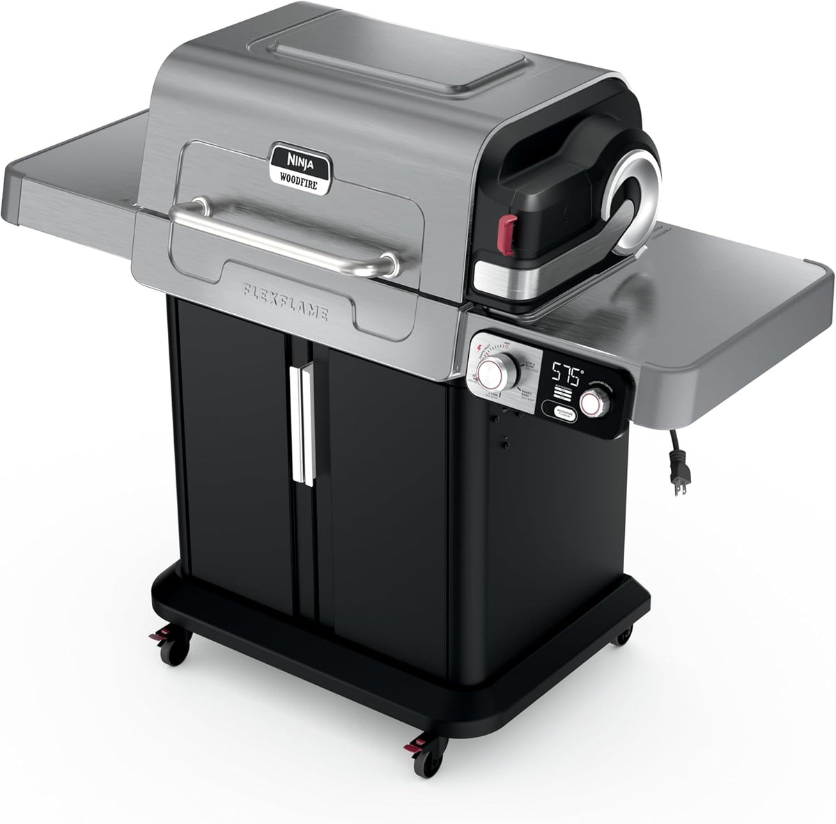 Ninja FlexFlame Grill & Smoker, Electric & Propane, 5-in-1, Steel,PG301 | Ninja FlexFlame is a 5-in-1 grill, smoker & griddle with precise 200-600°F control, fitting 3 chickens or 4 rib racks
